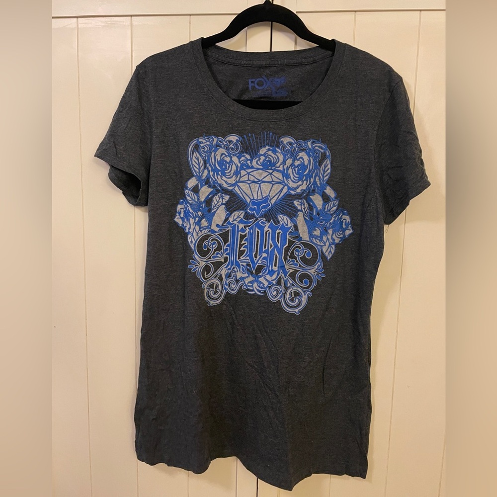 Fox Women's Charcoal Tee with Blue Design